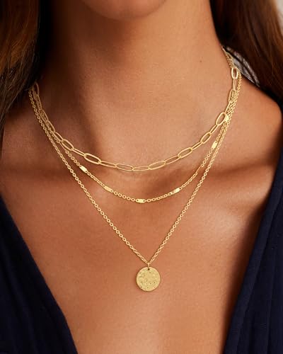 JECOMY Layered Gold Necklace for Women, 14K Gold Plated Necklace Set for Women, Dainty Adjustable Gold Necklace Stack