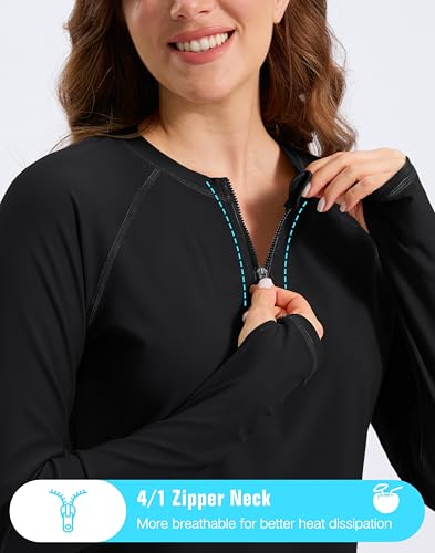 Viodia Womens Swim Shirt UPF50+ Rash Guard Long Sleeve Swimsuit Top Sun Protection Shirts Bathing Suit with Zipper Black 2XL — view 3