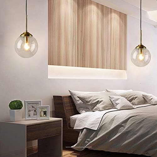 MZStech Industrial Retro Loft Glass Globe Pendant Light, Cluster Chandelier Hanging Lamp Fixture Brass Fittings (Clear)