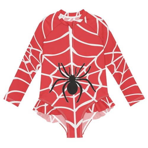 CaTaKu Girls Rash Guard Swimsuit Long Sleeve One Piece Bathing Suit UPF 50+ Toddler Kids Zipper Ruffle Swimwear 3-12Y