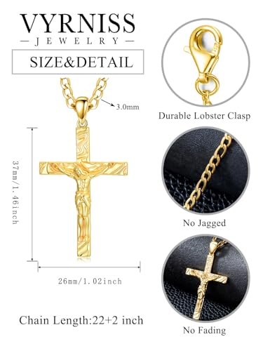 18K Gold Crucifix Necklace for Men 18K Gold Cross Pendant Chain Jesus Cross Necklace Religious Jewelry Christian Gift (Style2)2