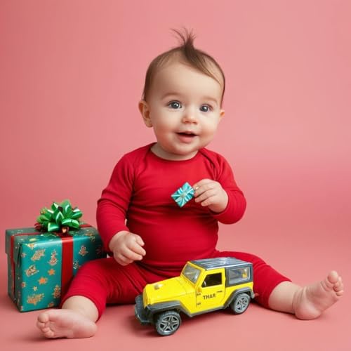 Image of SHAKTISM Thar Diecast Model Toy, 1:32 Scale with Sound & Lights Pull Back Collectible Vehicle Toy Door Opening Scale Car Model Birthday Gift for Boys Girls (Yellow-Diecast Metal Car)