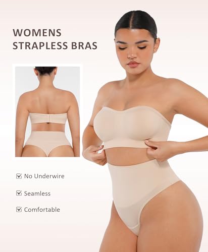 Image of FeelinGirl Strapless Bra for Women Seamless Wireless Bralette - Strapless Support, Adjustable & Padded, Full Coverage