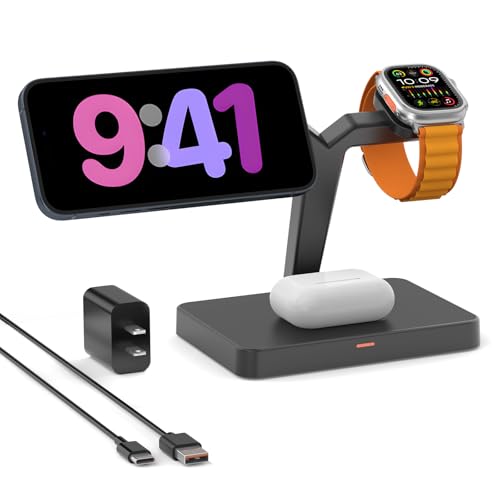 Chargeur sans fil pour iPhone 15 14 13 et Apple Watch 9 8 station de recharge induction