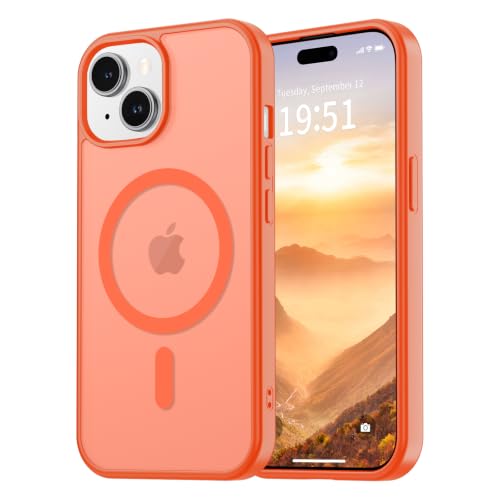 vnnink for iPhone 15 Case,iPhone 14/iPhone 13 Case, Magnetic Matte Military Grade Drop Protection Translucent Cell Phone Cover,Rugged Shockproof Cover,Orange