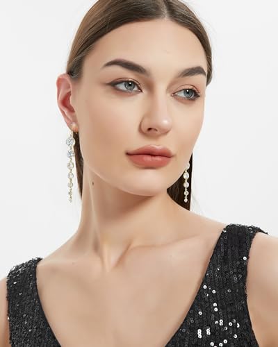 UDYLGOON Sparkly Cubic Zirconia Long Dangle Earrings for Women, Bride Bridesmaid Wedding Prom Earrings Hypoallergenic Gift3