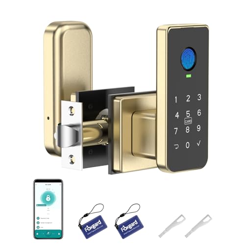 Foxgard Fingerprint Door Lock 5-in-1 Biometric Smart Lock with Keypad App Control Key Auto-Lock Electronic Anti-Lock Keyless Entry for Bedroom Office Indoor Use Gold