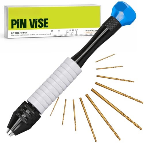 Craft911 Manual Craft Drill Sharp HSS Micro Mini Twist Drill Bits Set, Pin Vise Hand Drill for Jewelry Making; Small Hand Drill for Resin, Rotary Tools for Wood, Jewelry, Plastic, Miniature - Blue