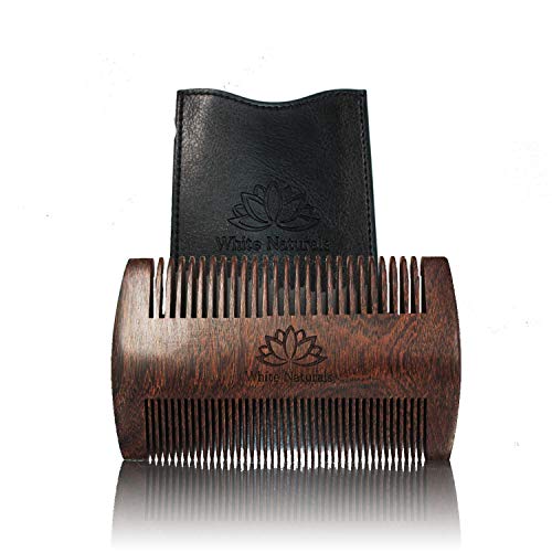 Beard Comb for Men, Wooden Natural Sandalwood,Fine Dual Action Teeth Beard Comb, Handmade