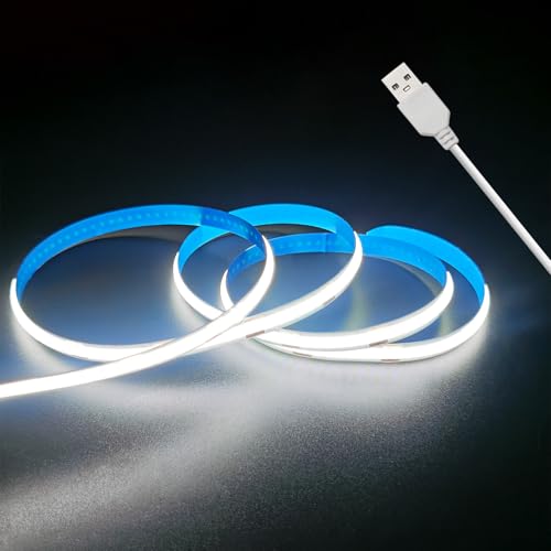 Image of ZSLAIFU A 5V USB LED Light Strip, COB LED Strip Lights, White 5V LED Lights, Small LED Strip Light, TV Lights for TV Under Cabinet Kitchen Living Room Shelving or Displays (White, USB 3.3ft)