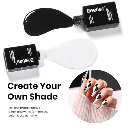 Image of Beetles White Gel Nail Polish Black Gel Polish with Nail Art Brushes Set, 6 Pcs Nails Art Pens Dotting Pen Clean Up Liner French Nails Tools with Palette Brush Holder DIY Manicure Design Set