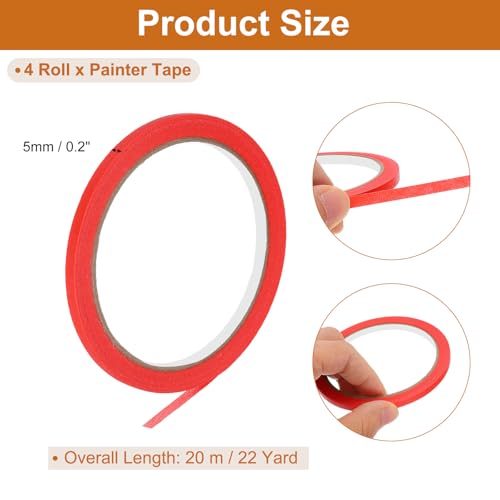 Image of PATIKIL Masking Tape 0.2 Inch Wide, 4 Roll 22 Yard Painters Tape Bulk No Residue Craft Tape for Wall Painting Labeling Car Painting Home DIY Flower Crafts Decoration, Red