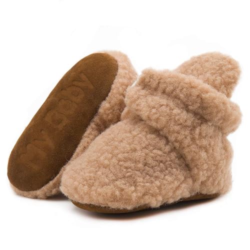 Image of KIDSUN Infant Baby Boy Girl Cozy Fleece Bootie Newborn Stay On Slipper Winter Warm Gripper Non-Slip Crib Shoes