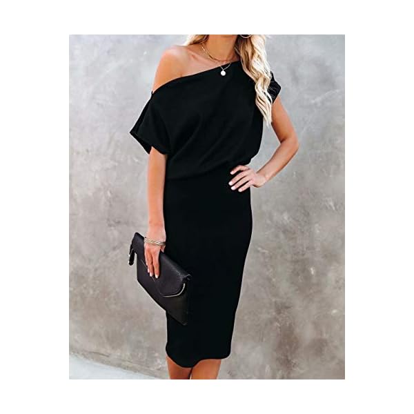 Ezbelle-Womens-Off-The-Shoulder-Short-Sleeve-Ribbed-Casual-Party-Bodycon-Midi-Dress Ezbelle Women's Sexy Off Shoulder Short Sleeve Ribbed Wrap Bodycon Pencil Party Casual Dress Black Large