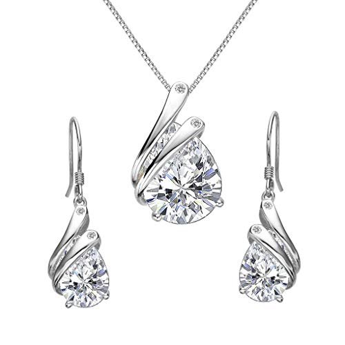 Parure Argent Sterling 925 – Collier + Boucles D'oreilles Cristal Diamant – Occasion Bon état