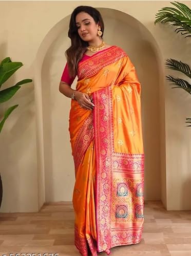 Generic yellow banarasi silk saree – image 3