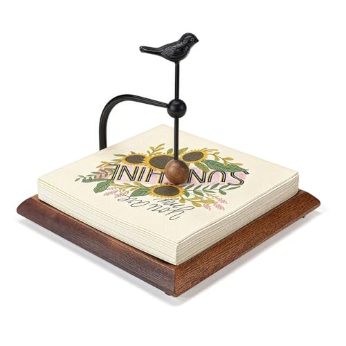 Bird Napkin Holder for Table, Premium Solid Wooden Flat Napkin Dispenser, Vintage Square Cocktail Paper Hand Towel Stand, Suitable for Restaurant Farmhouse Hotel Kitchen Bathroom Bar Room Decor