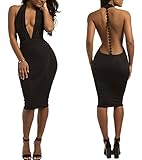 Sexy Deep V-neck Backless Bodycon Club Dress (S)