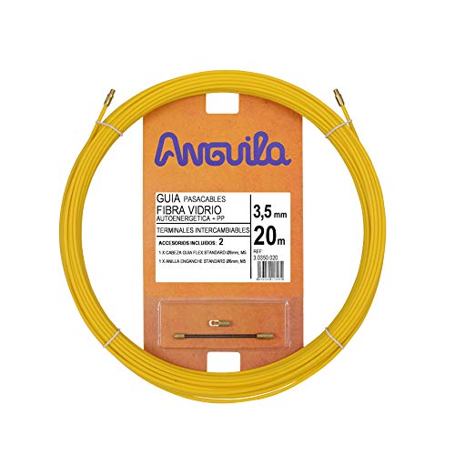 Anguila| Guía Pasacables | Fibra de Vidrio Reforzada + Propileno | Terminales Intercambiables | Color Amarillo | Diámetro 3,5mm | 20 metros
