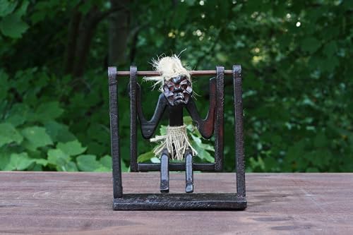 G6 Collection Handmade Wooden Primitive Tribal Funny Statue Sculpture Tiki Bar Handcrafted Unique Gift Home Decor Accent Figurine Decoration Artwork Hand Carved Swinging on Swing Chair