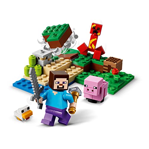 LEGO 21177 Minecraft La Emboscada del Creeper, Set de Juego con Figuras de Steve, Cerdito y Pollo, Juguete para Niños y Niñas