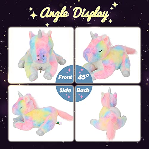Hopearl LED Plush Unicorn Lighting Up Stuffed Mommy Unicorn with 3 Baby Unicorns in her Tummy Stuffed Animal Playset Night Lights Glow in The Dark for Mom Toddler Girls, Rainbow, 19\'\'