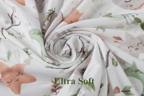 Image of Stretchy Fitted Crib Sheets Set 2 Pack Portable Crib Mattress Topper for Baby Girl Boy,Ultra Soft Jersey Material, Light Green & Moon