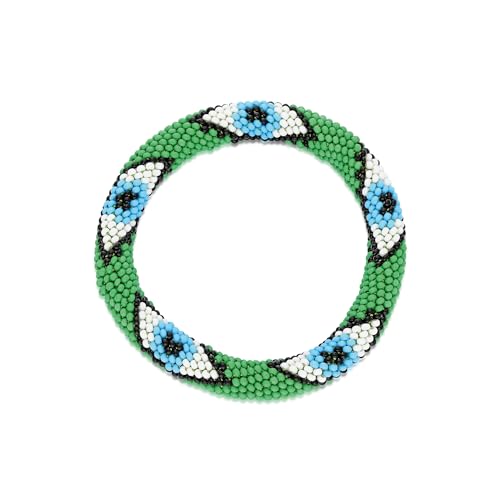 Evil Eye Protection Bangle Bracelet, Bohemian Stackable Beaded Bracelets, Handmade Multicolor Bohemian Stacking Crochet Bracelet, Boho Charm Beach Jewelry for Women, Gift for Her - Main Image