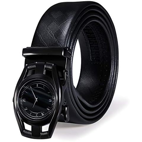 Dubulle Mens Black Belt Designer Buckle Ratchet Belt Genuine Leather Automatic Buckle Fashion Belt for Mens (Black Watch Belt, Adjustable Fit 35" to 45" Waist) Cover