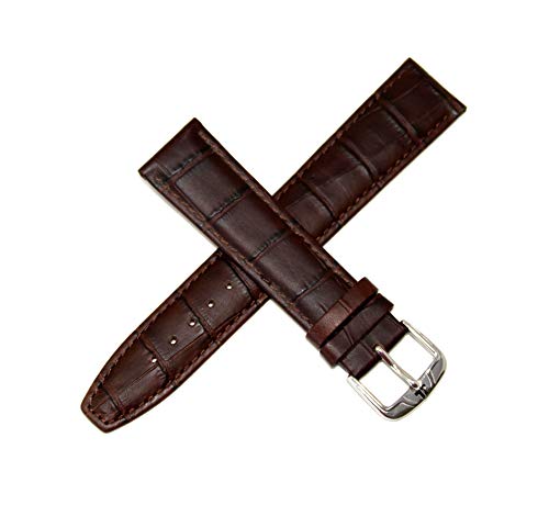 Jacques Lemans 20MM Alligator Grain Genuine Leather Watch Strap Brown Silver Tone JL Initial Stainless Steel Buckle