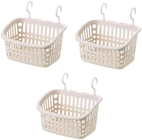 Doitxue 3PCS Hanging Plastic Storage Basket/laundry Basket Plastic/Baskets for Organizing, Bathroom Kitchen Dorm Room Bedroom Small Storage Basket 8.5" × 6.7" × 5.3" (Beige)