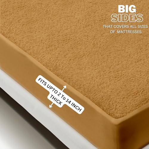 Image of Maximus Premium Double Bed Waterproof Mattress Protector Cover | Breathable Terry Cotton Bed Protector, Double Bed (72 X 60, Beige)