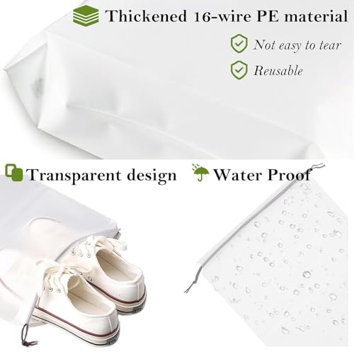6 PCS Extra Larg Clear Shoe Bags for Travel, 3 Pcs 13.8" x 17.7" & 3 Pcs 11.8" x 15.7" Drawstring Travel Shoe Bags for Compression Packing, Road Trip Cruise Travel Essentials Shoe Storage Bag4