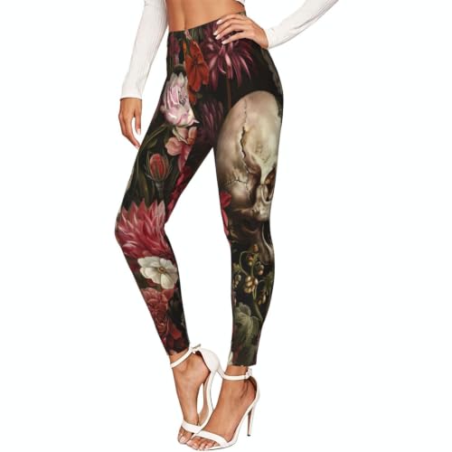 Leggings de calavera floral elásticos pantalones de mujer cómodos para yoga