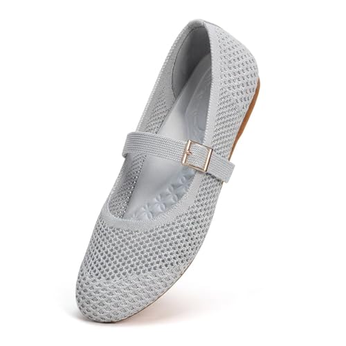 Image of Frank Mully Women's Mary Jane Flats Comfortable Dressy Ballet Flats Casual Round Toe Slip On Washable Knitted Fabric Office Work Woman Shoes