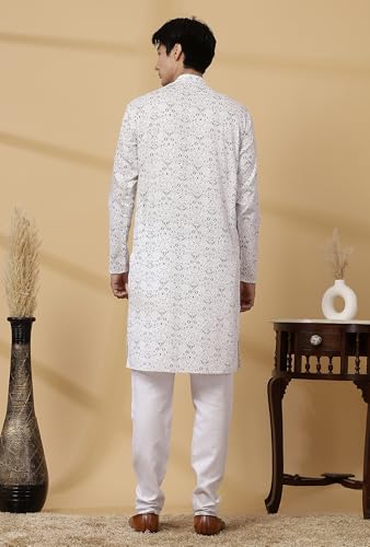 Image of Majestic Man Men's Cotton Regular Fit Casual Mandarin Collar Ethnic Motifs Printed Long Regular Kurta