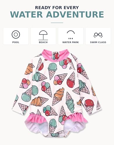 Image of VAENAIT BABY Girls One-Piece Swimsuit, UPF 50+ Long Sleeve Rash Guard, Ruffle Swimwear Infant & Toddler for 0-2 Years