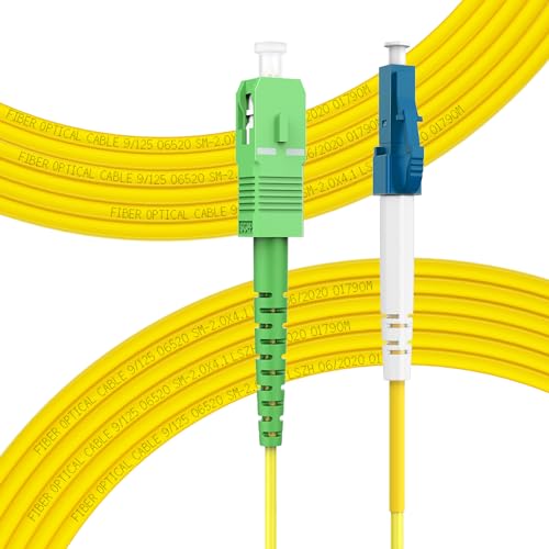 FLYPROFiber- OS2 Single Mode Fiber Cable, 10M/33ft LC/UPC to SC/APC Fiber Optic Internet Jumper Cable, Simplex, 9/125um OS1/OS2 Compatible Yellow LSZH OD-2.0mm 10M(33ft)