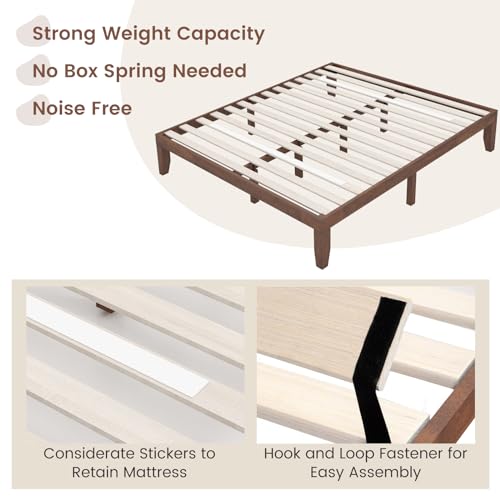 Giantex GT-63251CH-HW 14 Inch King Wood Platform Bed Frame, Minimalist Style Mattress Foundation With Solid Rubber Wood, Heavy Duty Wood Slat Support, Without Headboard, Easy Assembly, No Box Spring Needed, Walnut thumb #4
