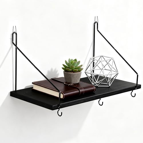 2 Pack Black Cubicle Shelf With Hooks For Fabric Walls, 12'' Wooden Office Cubicle Accessories for Work, Floating Wall Shelf for Decor, Hanging Organizer for Cubicle Wall Storage & Office Decorations