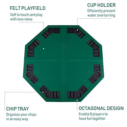 Giantex 48" 8-Player Folding Poker Table Top, Layout Poker Card Mat Topper With Cup Holders And Carrying Bag, Octagon Texas Hold'em Poker Mat For Family Game, Casino, Party #TOP2