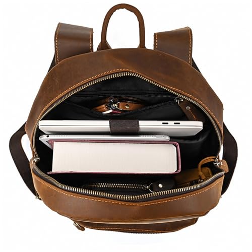 Mens Backpack Vintage Shoulder Bag Leather Backpack Men's Shoulder Bag Travel Bag for Camping Outdoor Sport,Red Brown-38x29x12cm4