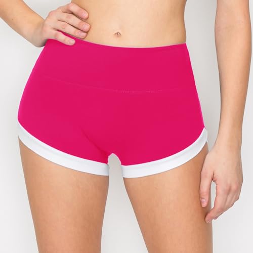 Image of Women's Super Soft Casual Yoga Workout Shorts with Hem Fuchsia Wihte S