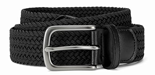 Chaoren Black Elastic Woven Belt For Men - Mens Casual Braided Belts 1 3/8" For Golf Pants - Tight Performed Stretch Design (Black Golf Belt) #TOP6