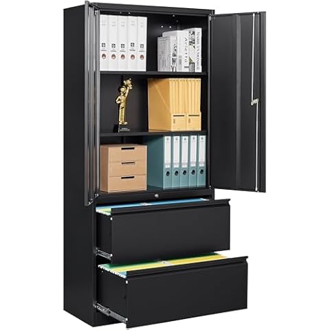 SISESOL Metal Storage Cabinet with Drawers, 71" File Cabinets for Home Office, Locking Steel Storage Cabinet with Doors and Shelves for Home, Office, Warehouse, Garage, School (Black, 2 Drawers) Cover