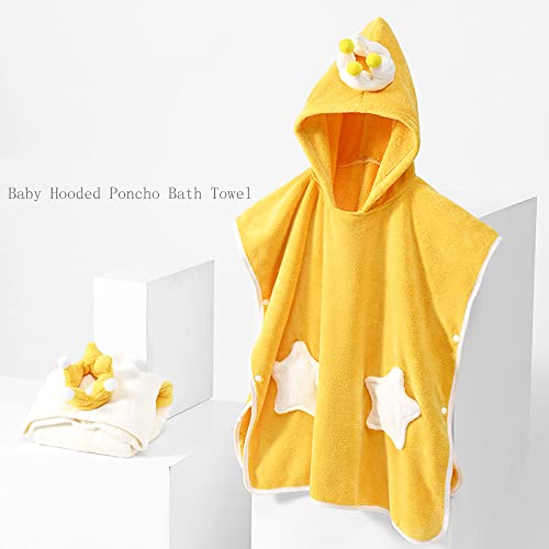 Image of Baby Hooded Poncho Bath Towel, Ultra Soft Quick-Dry Washcloth Baby Bath Towel Ultra Soft Hooded Towel Highly Absorbent Bathrobe Blanket (Yellow)