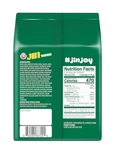 Image of OTOKI Jin Ramen Korean-Style Instant Noodles Veggie Flavor 110g, Pack of 4 (440g) | Veg & Authentic Korean Ramen Noodle | The Product of Korea