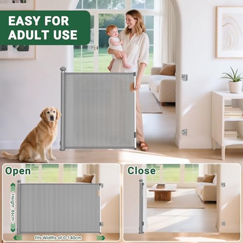 Ycozy Treppenschutzgitter Türschutzgitter Ausziehbar 0-140 cm Kinderschutzgitter Einhändiges Öffnen Absperrgitter für Baby und Haustiere Schutzgitter Treppe Innen Außenbereich (Grau)