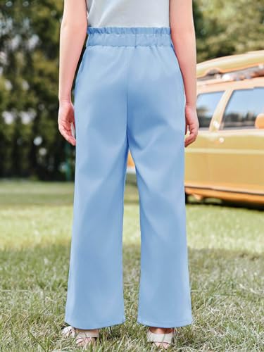Image of Haloumoning Girls Wide Leg Pants High Elastic Smocked Waist Casual Flowy Cute Long Trousers