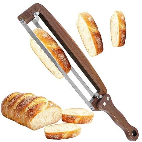 YIYOBEATFO Bread Slicer for Homemade Bread Adjustable Sourdough Bread Knife Wooden with Thickness Guide Cutting Tool for Crusty Sourdough and Baguette Ambidextrous Use